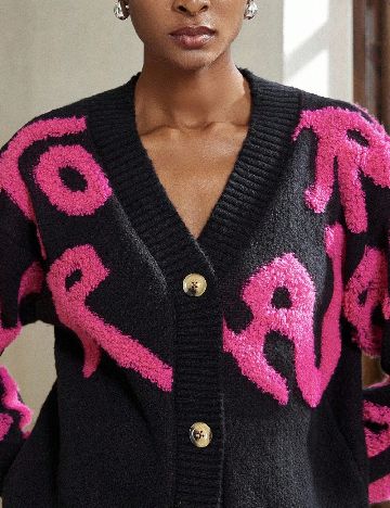 Cardigan Aveloria, negru/roz