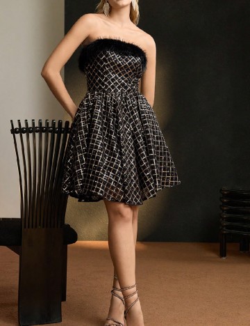 Rochie scurta MOTF, negru/auriu