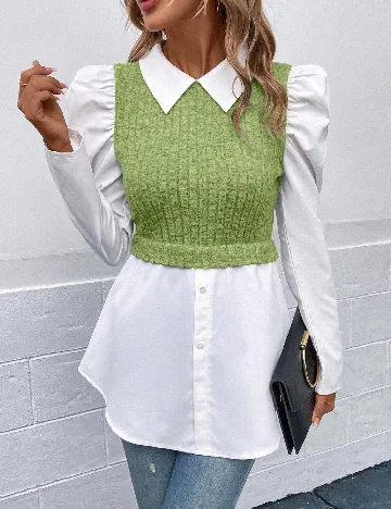 Bluza SHEIN, alb/verde