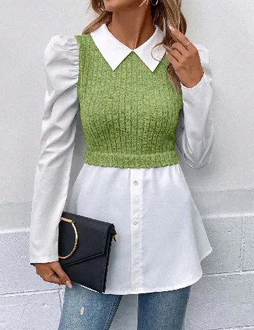 Bluza SHEIN, alb/verde