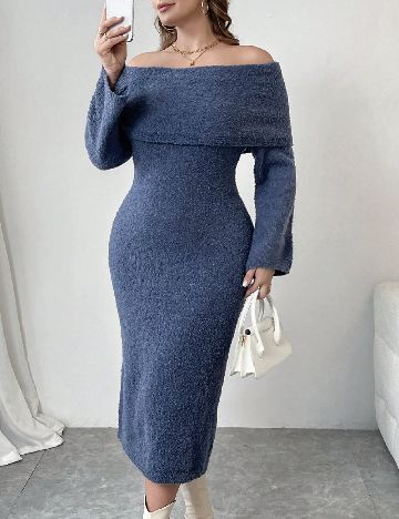 Rochie medie model PETITE SHEIN CURVE, albastru