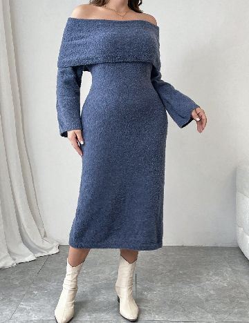 Rochie medie model PETITE SHEIN CURVE, albastru