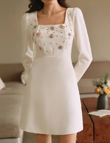 Rochie scurta Anewsta, ecru