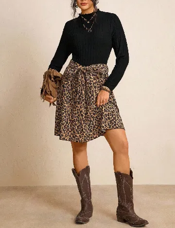 Rochie scurta SHEIN CURVE, animal print/negru