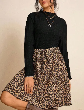 Rochie scurta SHEIN CURVE, animal print/negru