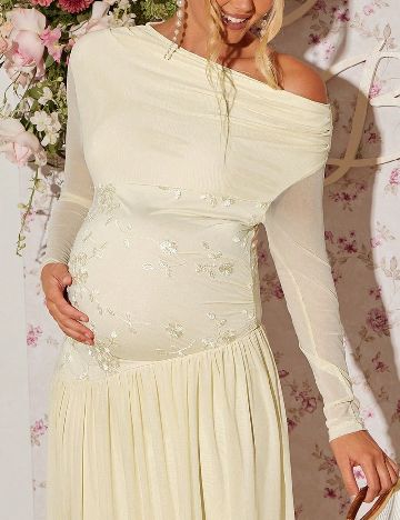 Rochie lunga SHEIN Maternity, crem