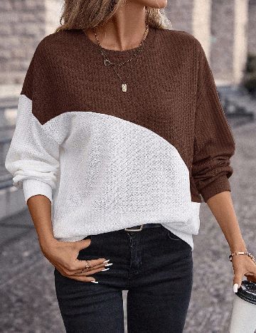 Bluza SHEIN CURVE, maro/alb