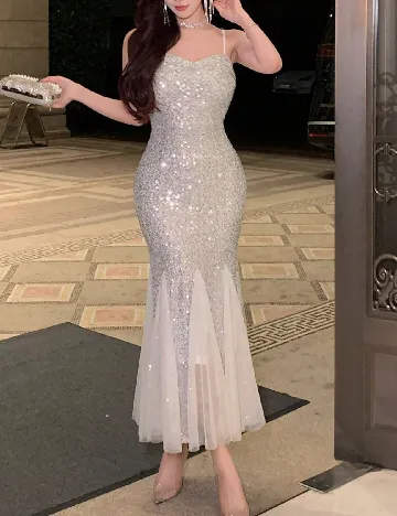 Rochie lunga Dazy, argintiu