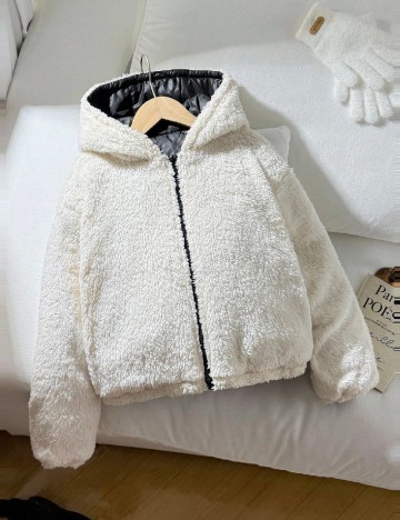 Geaca reversibila Shein Kids, alb/negru