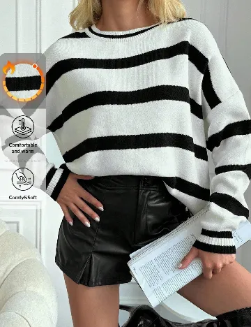 Bluza Oversize SHEIN, alb/negru