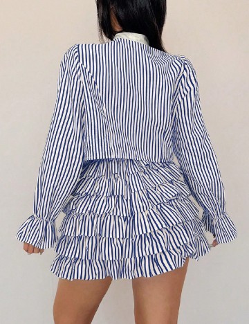 Compleu SHEIN CURVE, albastru/crem