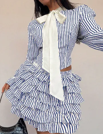 Compleu SHEIN CURVE, albastru/crem