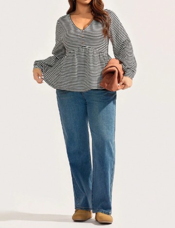 Bluza SHEIN CURVE, crem/negru