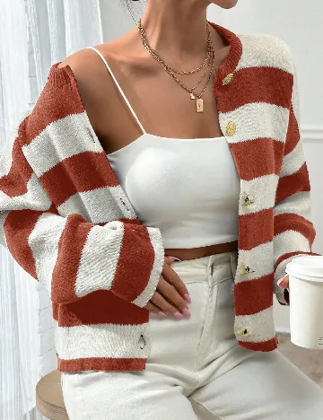 Cardigan SHEIN, portocaliu/alb