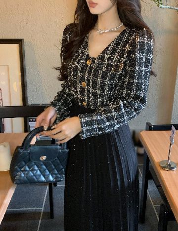 Rochie medie Dazy, negru/alb