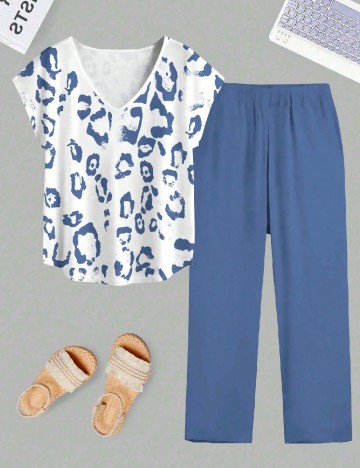 Compleu SHEIN CURVE, alb/albastru