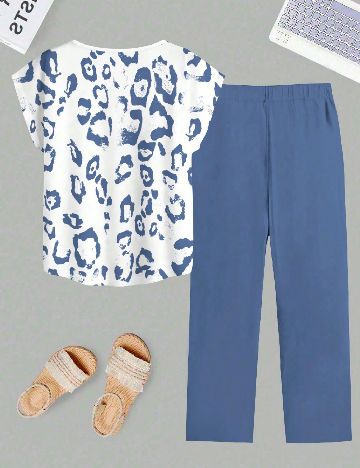 Compleu SHEIN CURVE, alb/albastru