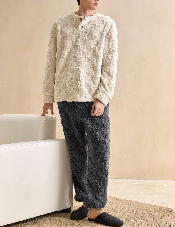 Pijama SHEIN, ecru/gri