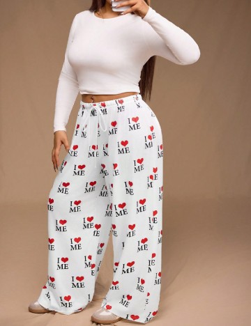 Pantaloni Forever 21 Curve, alb/rosu