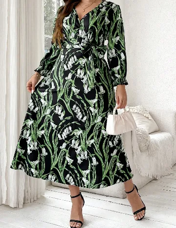 Rochie lunga SHEIN CURVE, verde/negru