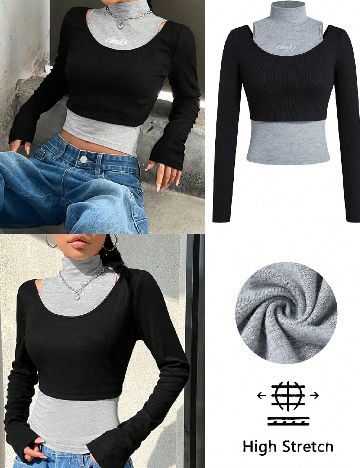 Set bluza si top SHEIN, negru/gri