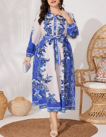 Rochie medie SHEIN CURVE, albastru/alb