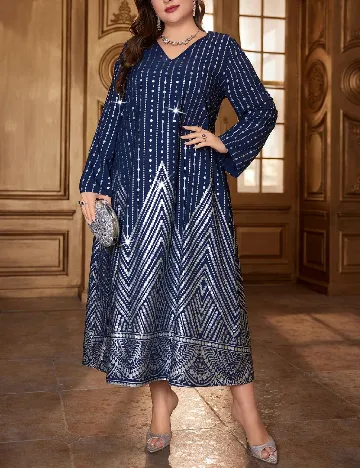 Rochie lunga SHEIN CURVE, bleumarin/argintiu