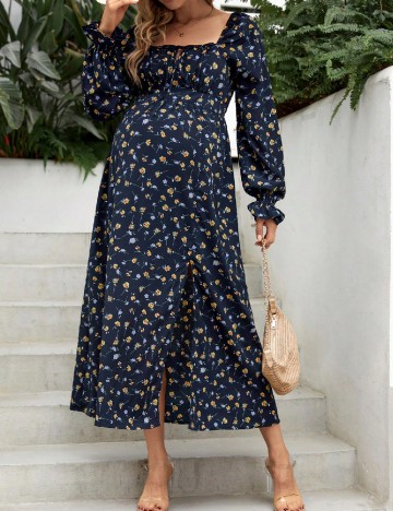 Rochie lunga SHEIN Maternity, bleumarin/floral