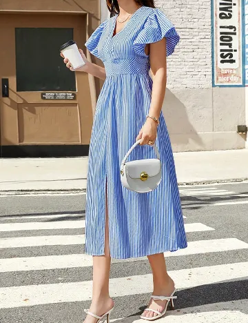 Rochie medie SHEIN, albastru/alb