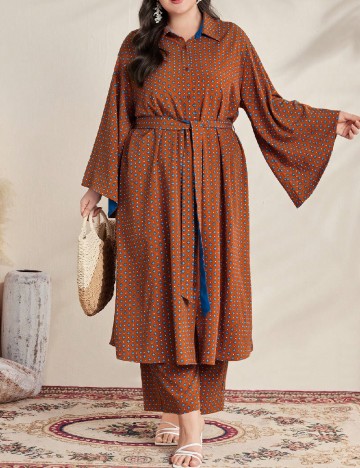 Compleu SHEIN CURVE, maro/albastru