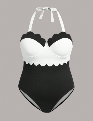 Costum de baie SHEIN CURVE, negru/alb