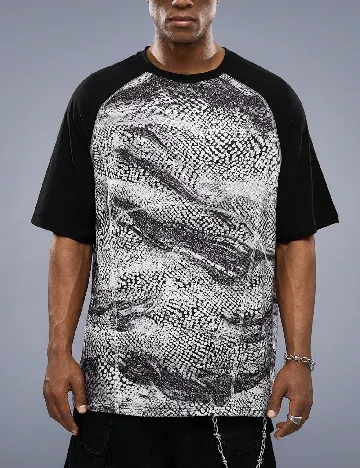 Tricou Oversize SHEIN, negru/gri