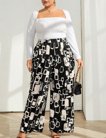 Pantaloni SHEIN CURVE, negru/alb