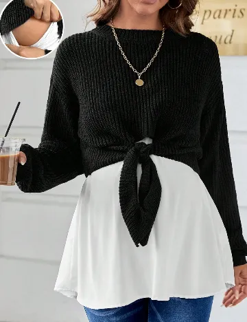 Set top si maiou SHEIN Maternity, negru/alb