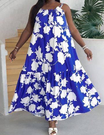 Rochie lunga SHEIN CURVE, alb/albastru