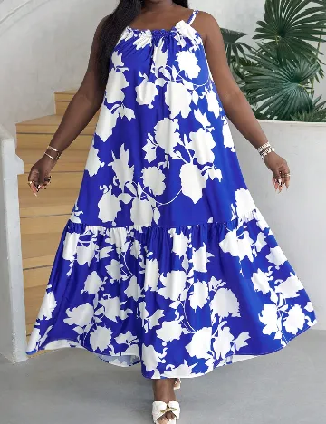 Rochie lunga SHEIN CURVE, alb/albastru