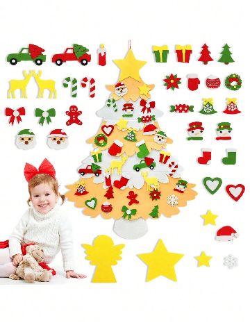 Brad de Crăciun din fetru DIY SHEIN, mix culori