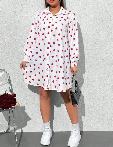 Rochie scurta SHEIN CURVE, alb/rosu