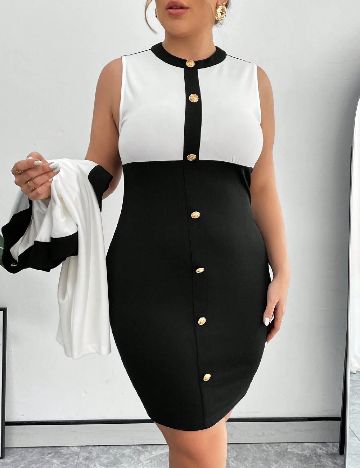 Rochie scurta SHEIN CURVE, alb/negru