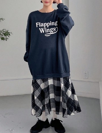 Rochie medie Friful, bleumarin/gri