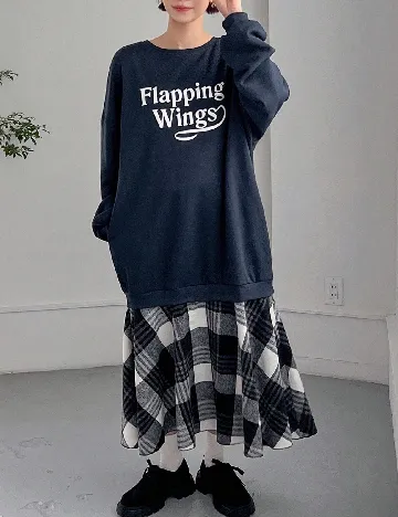 Rochie medie Friful, bleumarin/gri