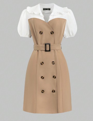 Rochie scurta SHEIN, maro/alb