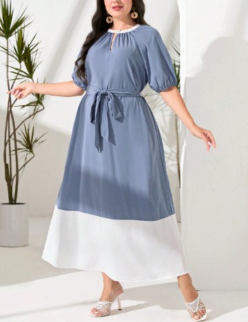 Rochie medie SHEIN CURVE, albastru/alb