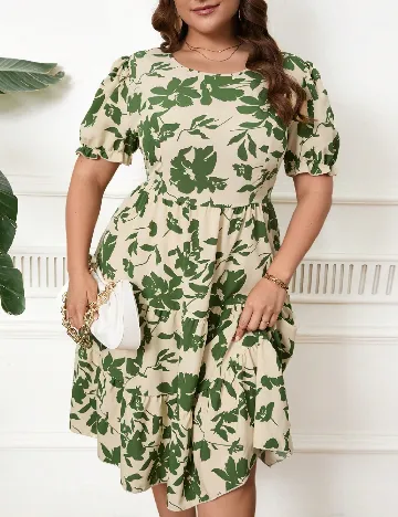 Rochie scurta SHEIN CURVE, verde/crem