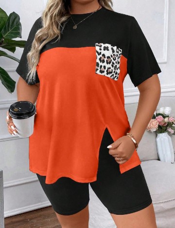 Compleu SHEIN CURVE, negru/portocaliu