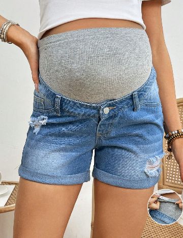 Pantaloni scurti SHEIN Maternity, albastru/gri