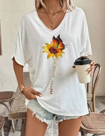 Tricou Oversize SHEIN, alb