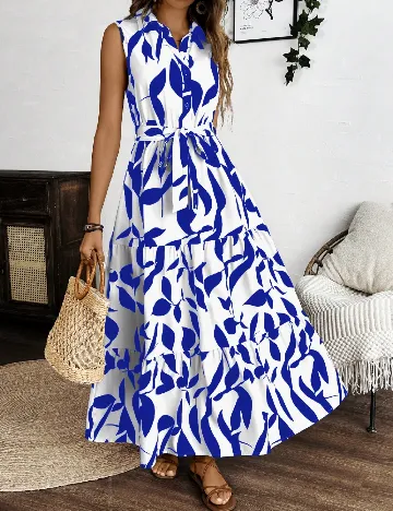 Rochie lunga SHEIN, alb/albastru