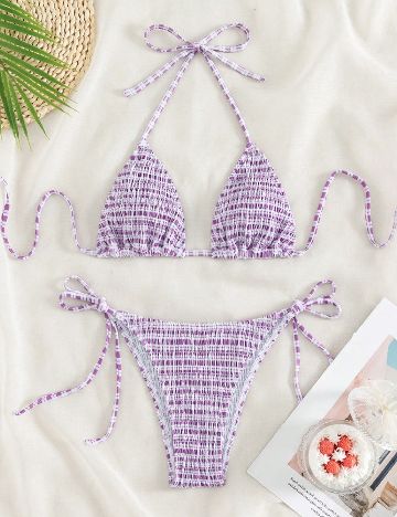 Costum de baie SHEIN, mov/alb