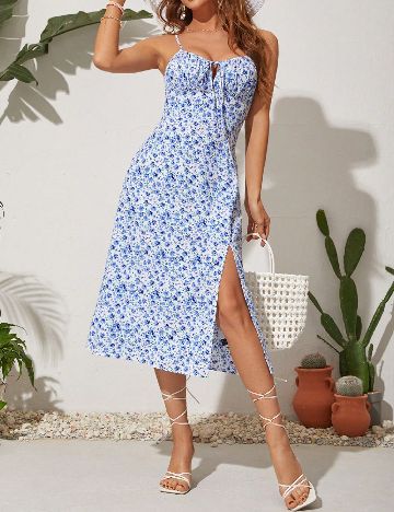 Rochie medie SHEIN, albastru/alb